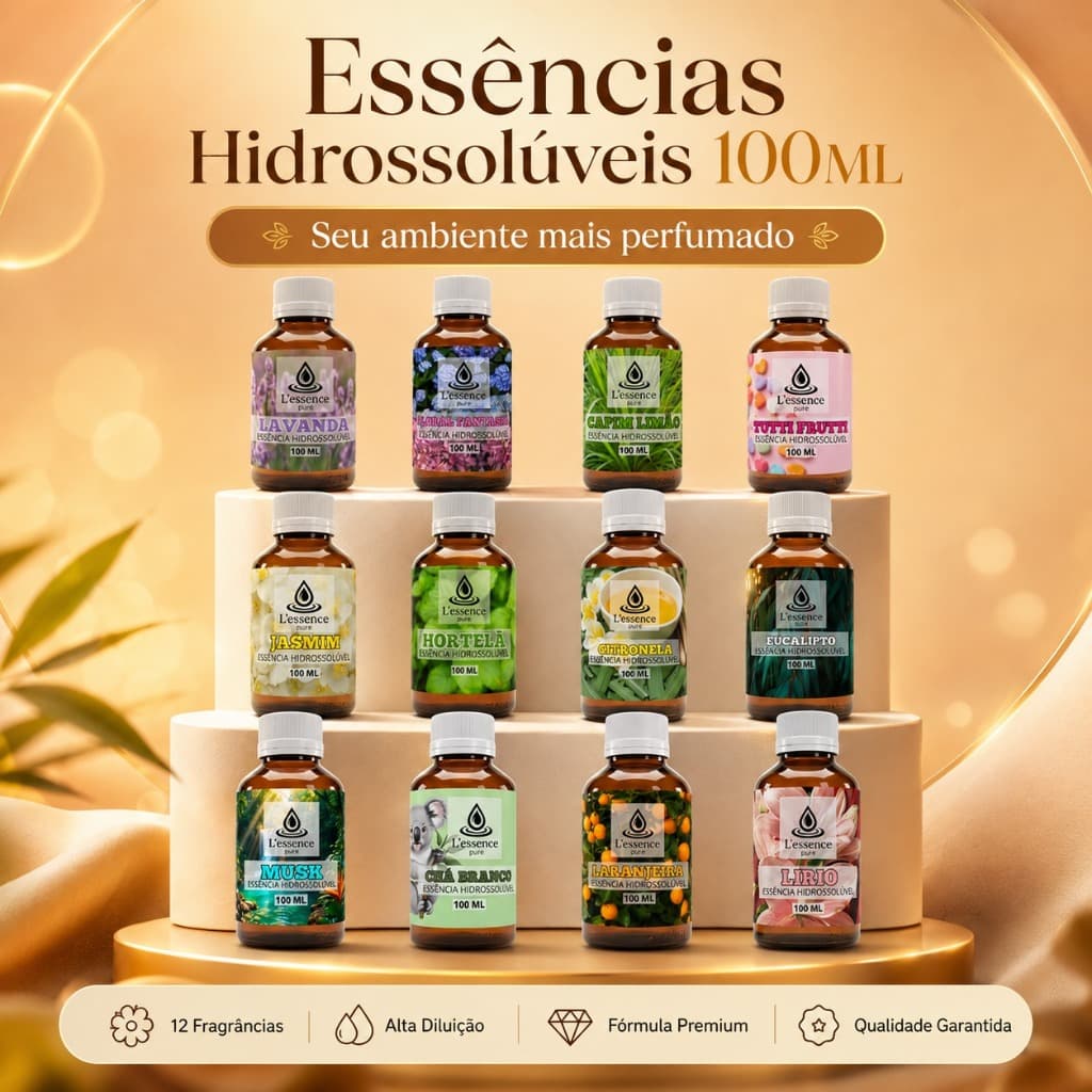 Kit 3 Essências 100ML Cheirinhos/Aromatizantes Floral  – Chá Branco Capim Limão Laranja – Uso em Umidificador e Difusor