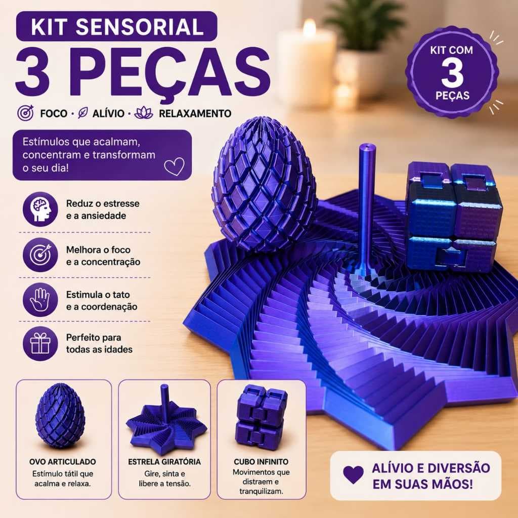 Kit Sensorial, Fidget Toy, Brinquedo Sensorial, Cubo Infinito, Ovo Articulado, Estrela Giratória, Antiestresse, relaxar