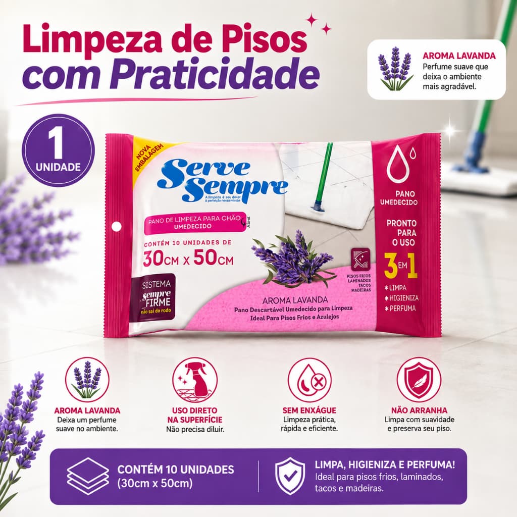 Lenço Umedecido Pano de Limpeza para o chão Serve Sempre