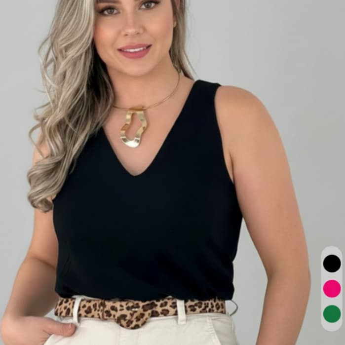 Blusa Feminina Regata Tecido Duna Com Alça Larga Grossa Blusinha Básica Tendência