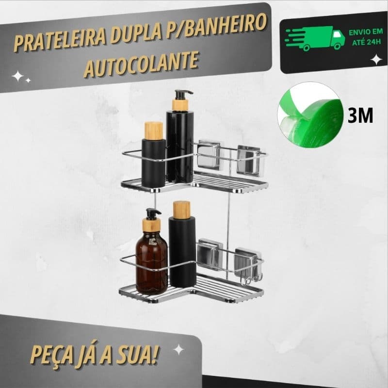 PRATELEIRA CANTONEIRA DUPLA PARA BANHEIRO AUTOLCOLANTE 3M - ARTHI