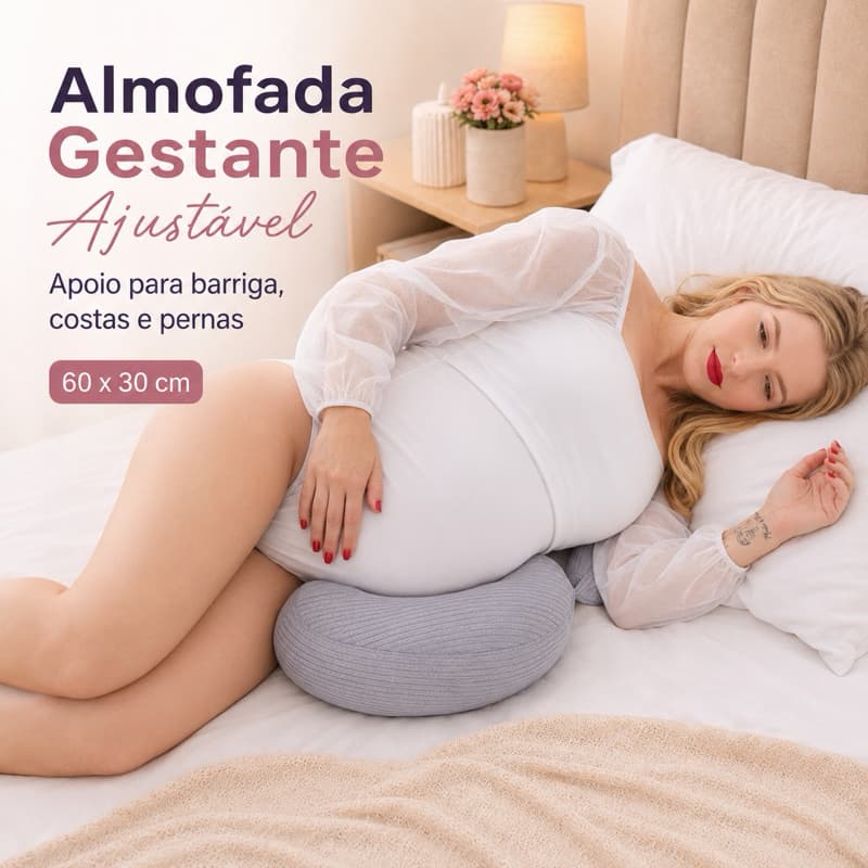 Almofada Gestante Ajustável Para Grávida Dormir Apoio Barriga Lombar Pernas 60x30cm