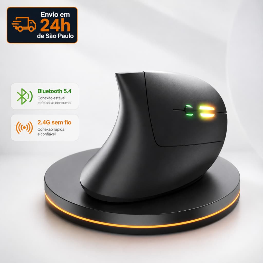 Mouse Vertical Ergonômico Sem Fio Bluetooth 5.4 + 2.4G Dual Mode para PC Notebook