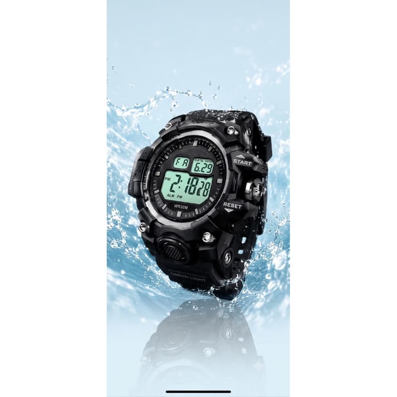 Relógio Digital Masculino Esportivo LED Resistente à Água Alarme Cronômetro Luz Calendário