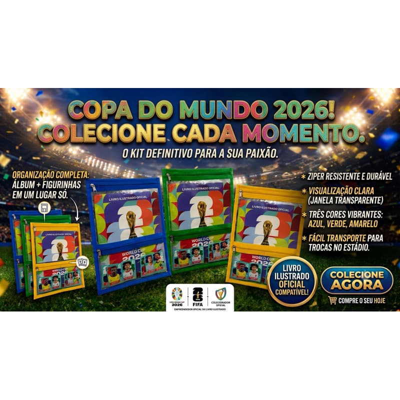 Protetor Capa Porta Álbum da Copa do Mundo 2026 com Bolso para Figurinhas