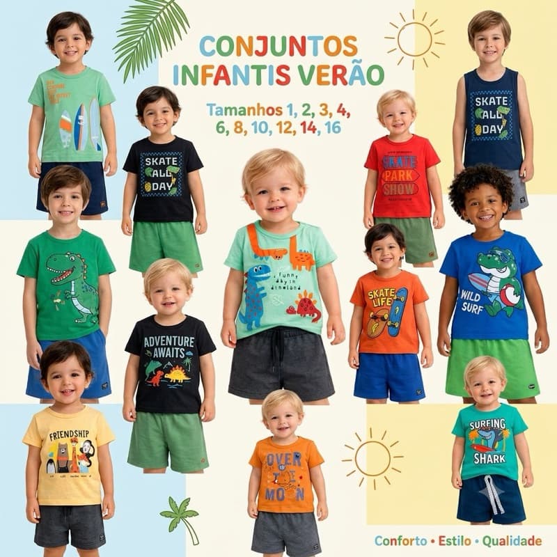 CONJUNTO INFANTIL BLUSA + BERMUDA CURTO VERÃO MENINO