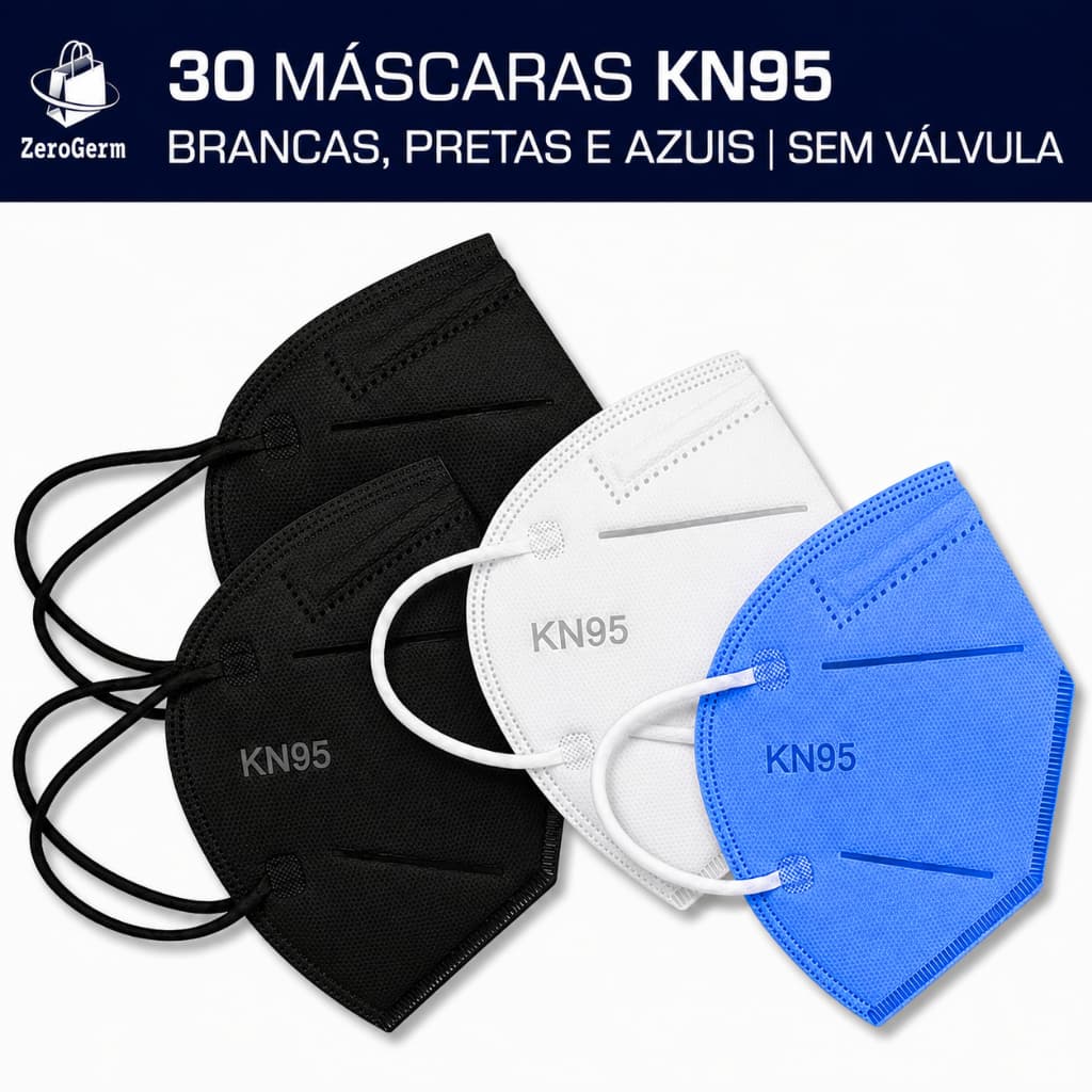 30 Máscara Descartável PFF2 KN95 Branca, Preta ou Azul | Sem Válvula + Proteção e Qualidade!