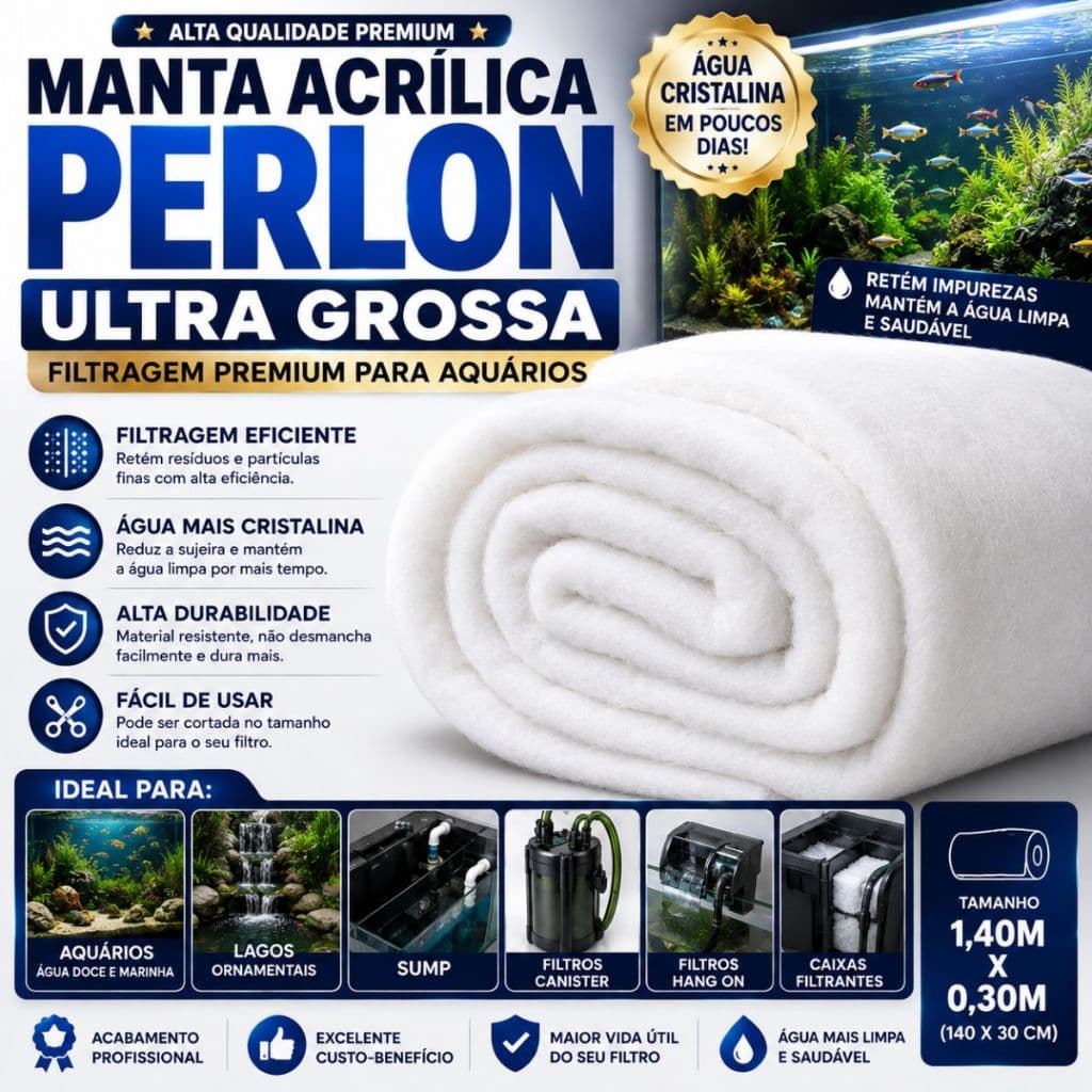 Manta Acrílica Perlon Ultra Grossa 5cm Para Aquário, Lago, Sump, Filtragem e Artesanato 1,40 x 0,30cm