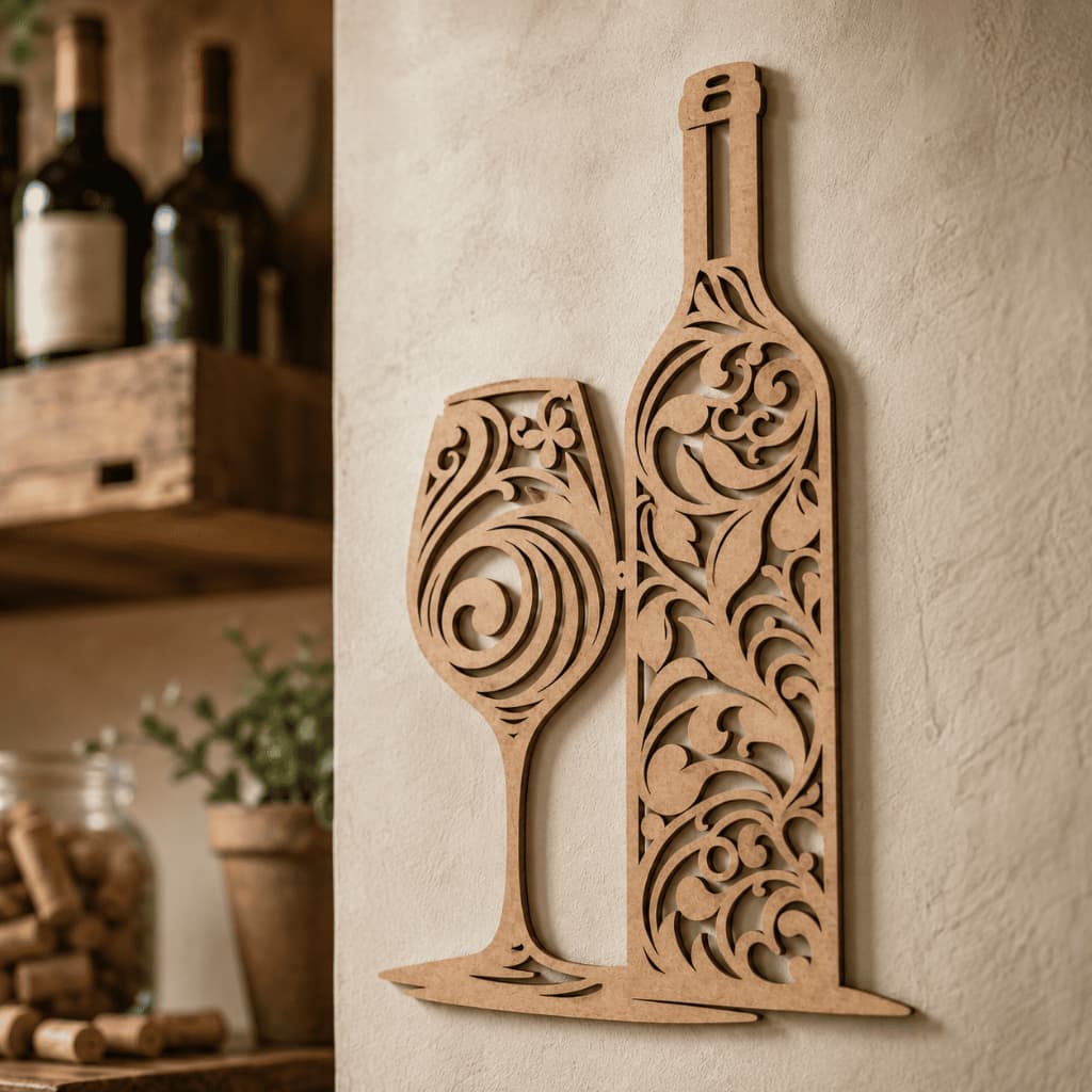 Quadro Decorativo Vazado em MDF Vinho para Adega e Área Gourmet