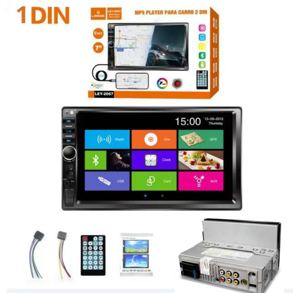 Central Multimídia MP5 Player 1 DIN Tela 7 Polegadas Bluetooth Espelhamento USB Controle Remoto carro