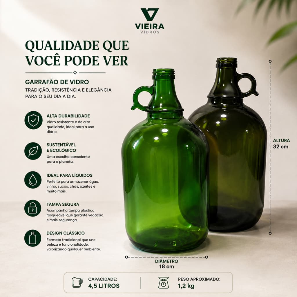 Garrafão Verde 4LT/ Água, Decoração de Adegas.