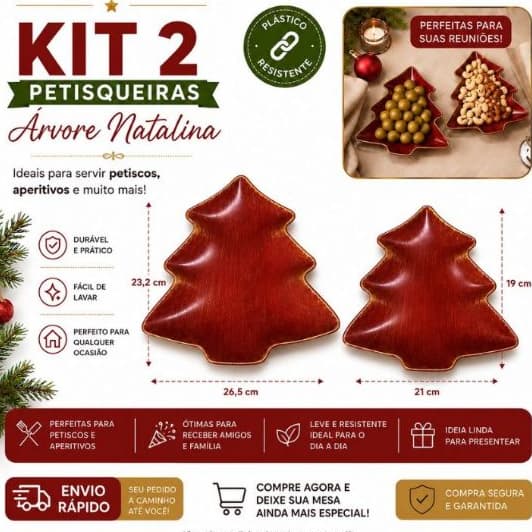 Kit 2 Petisqueiras Natalina Formato Arvore de Natal Decora Mesa Posta Lindas Envio Rápido