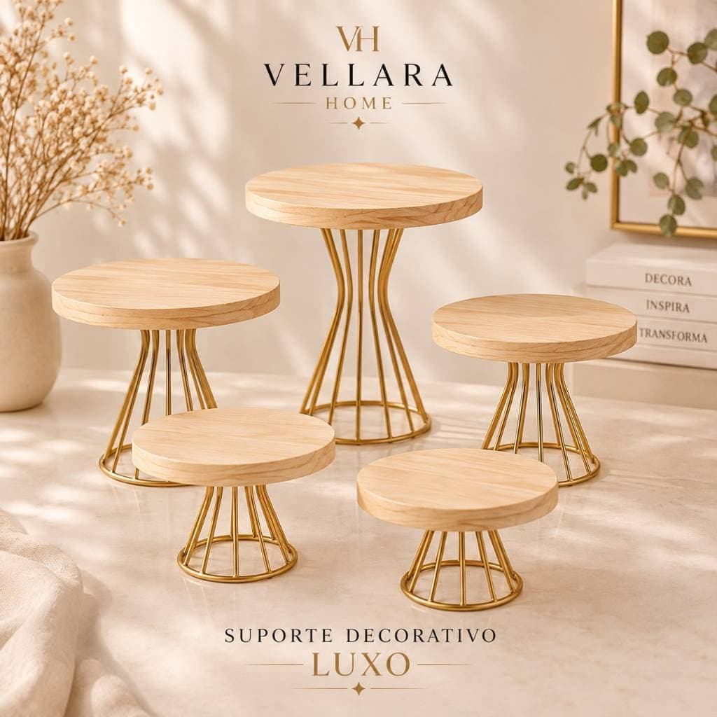 Kit Boleiras Decorativas Pinus 5 Peças Para Festa Mesa De Doces