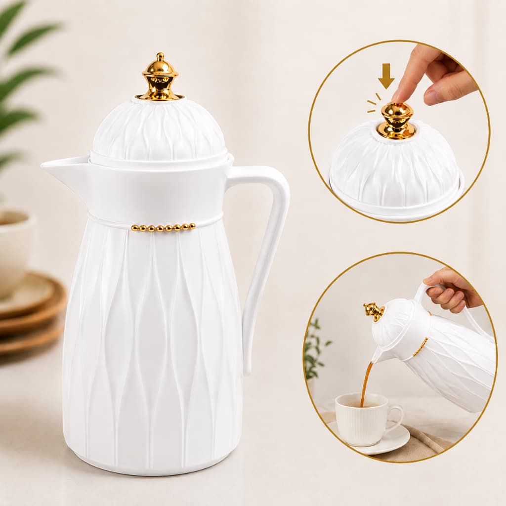 Garrafa Térmica Sevilha  1 Litro - Branco detalhes em dourado  Garrafa café chá linda