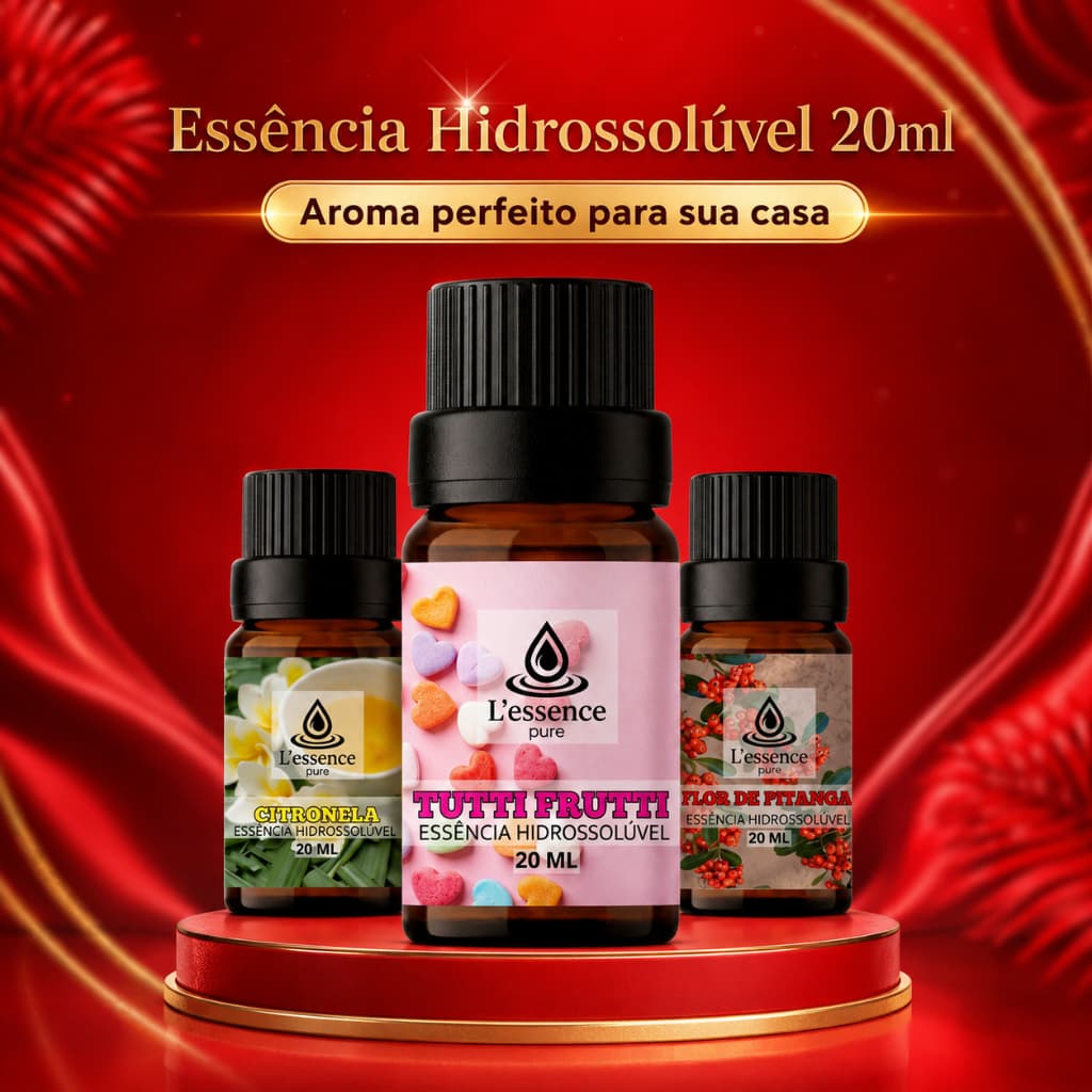 Kit 3 ou 1 Essências de 20ml Citronela, Tutti Frutti e Flor de Pitanga para Umidificadores e Difusores
