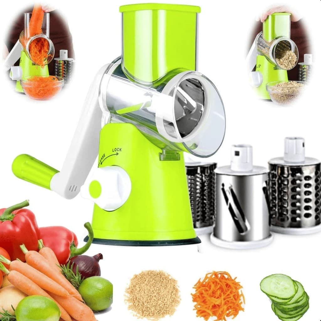 Cortador Ralador Inox Manual 3 Lâminas Giratório Fatiador de Legumes Verduras Frutas Tabletop Portátil
