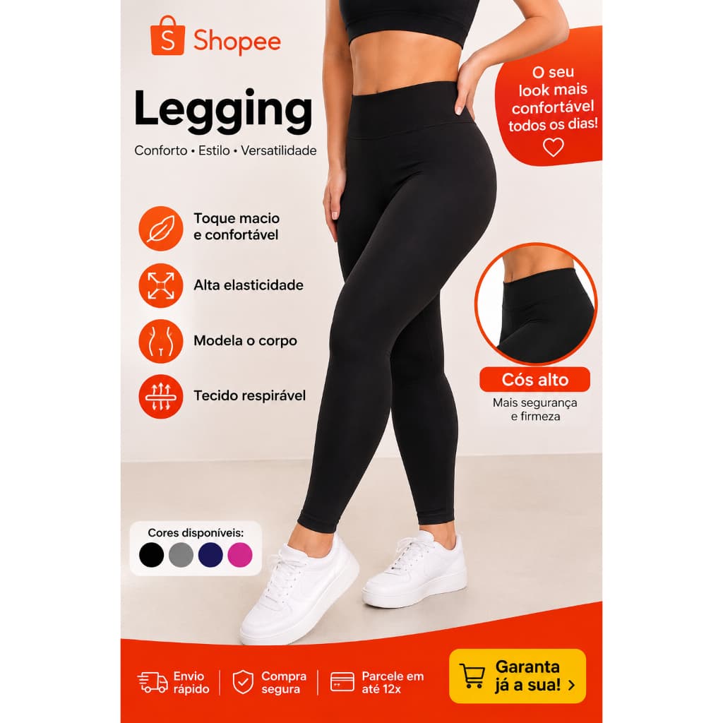 Calça Legging Cós Alto