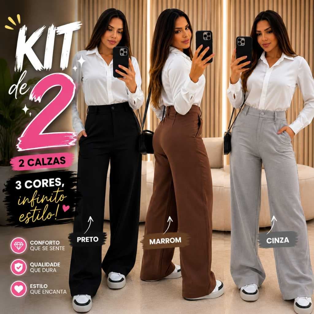 KIT 2 Calça Alfaiataria PREMIUM Cintura Alta Com Bolso ENTREGA RAPIDA//