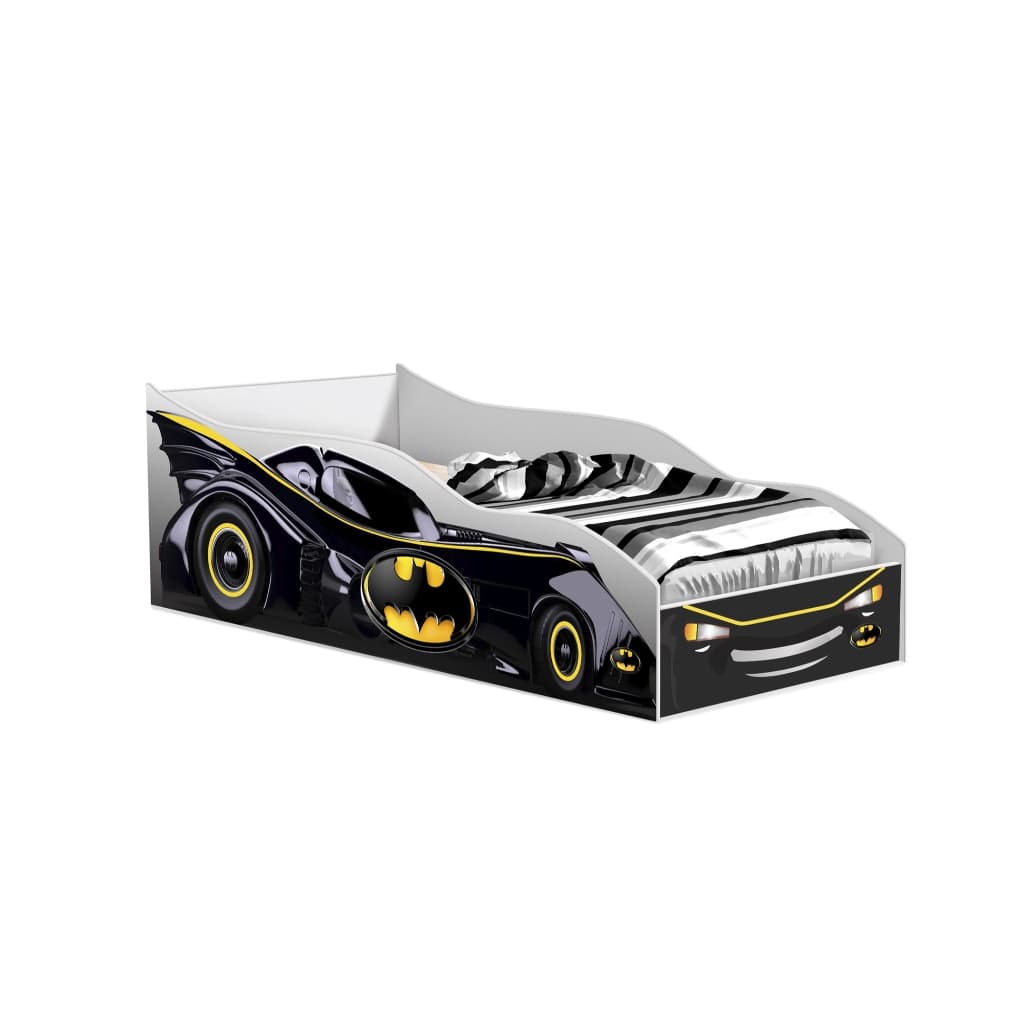 Cama Carro Infantil Batman Com Colchão Incluso Juvenil MDF Grade Proteção Quarto Temático MOVENLAR