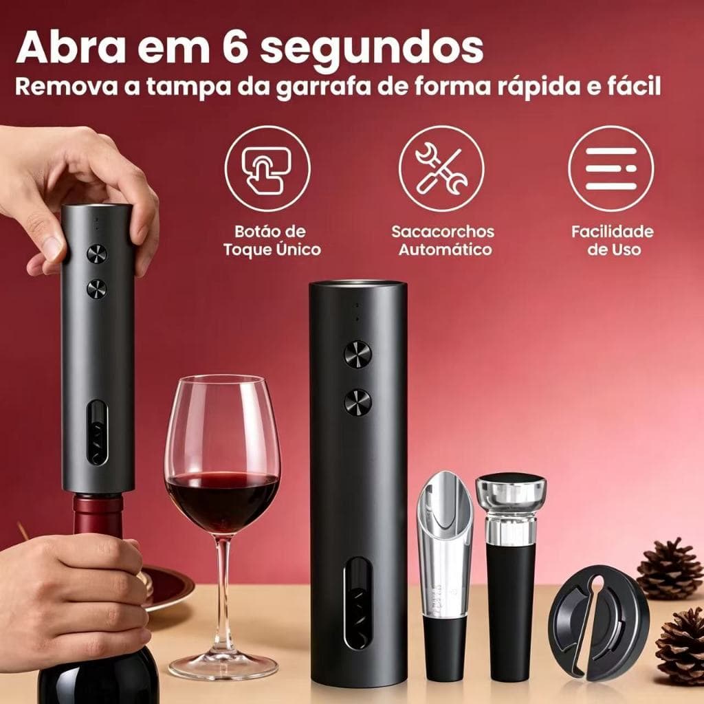Saca Rolha Abridor De Vinho Elétrico Recarregável Automático Kit 4 Peças Carregamento por usb - LM TECH STORE