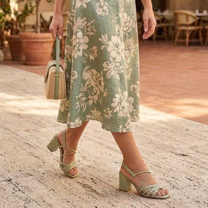 Sandália Feminina Tiras Salto Bloco Confortável Caramelo Verde Menta Preto Estilo Moda Confortável