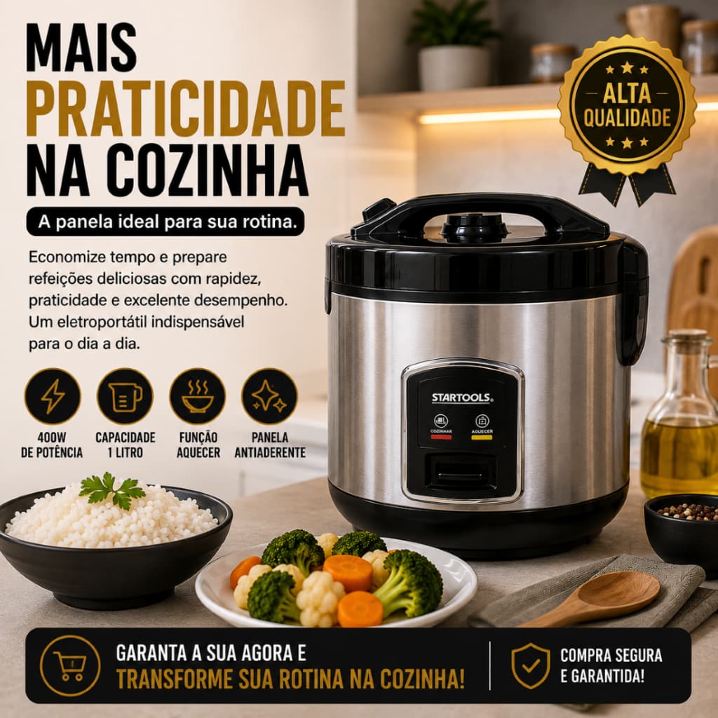 Panela Eletrica Compacta Arroz Cozimento Rápido 1 Litro 127V Preto