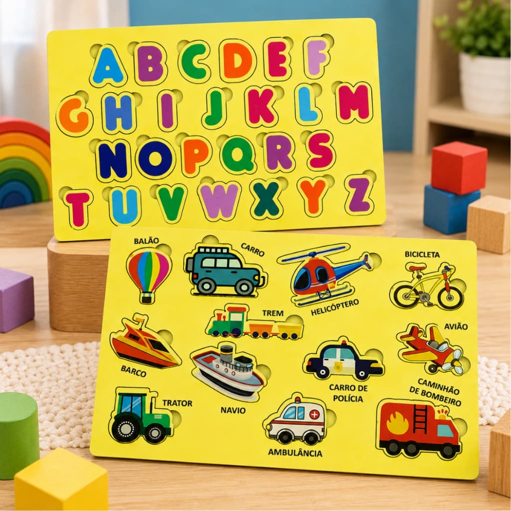 Kit 2 Quebra Cabeça  Brinquedo Educativo Pedagógico Encaixe Didático 12 pçs Tabuleiro Educação