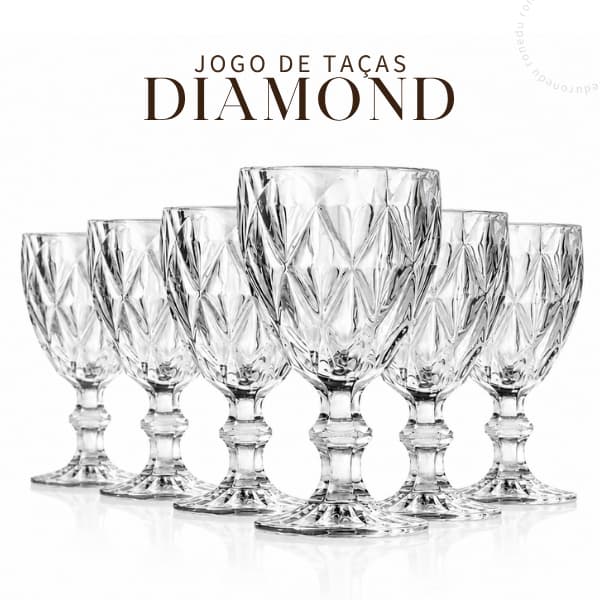 Kit 4,6,12 Taças Diamante Vidro Transparente Resistente Gourmet Para Bebidas e Sobremesa 340/330/320ml