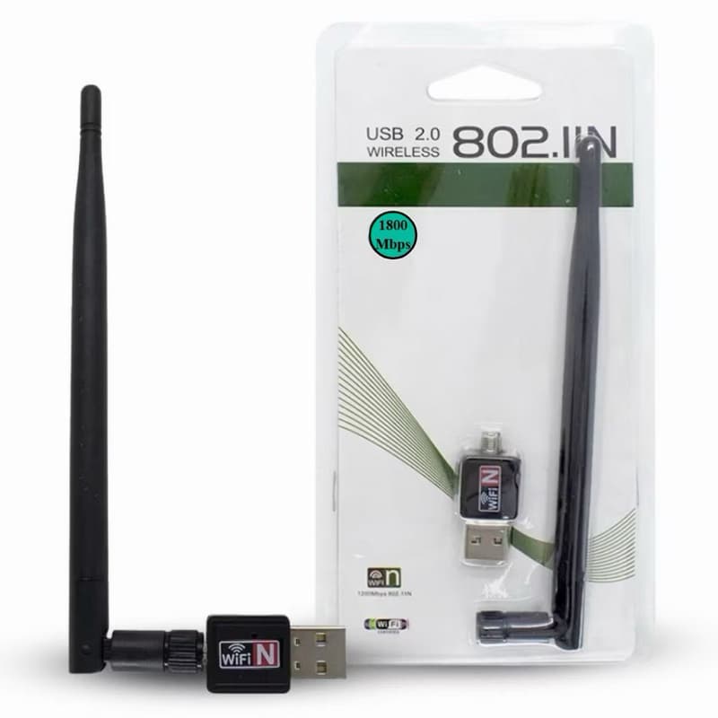 Adaptador Wi-Fi USB Wireless 1800Mbps com Antena para PC e Notebook
