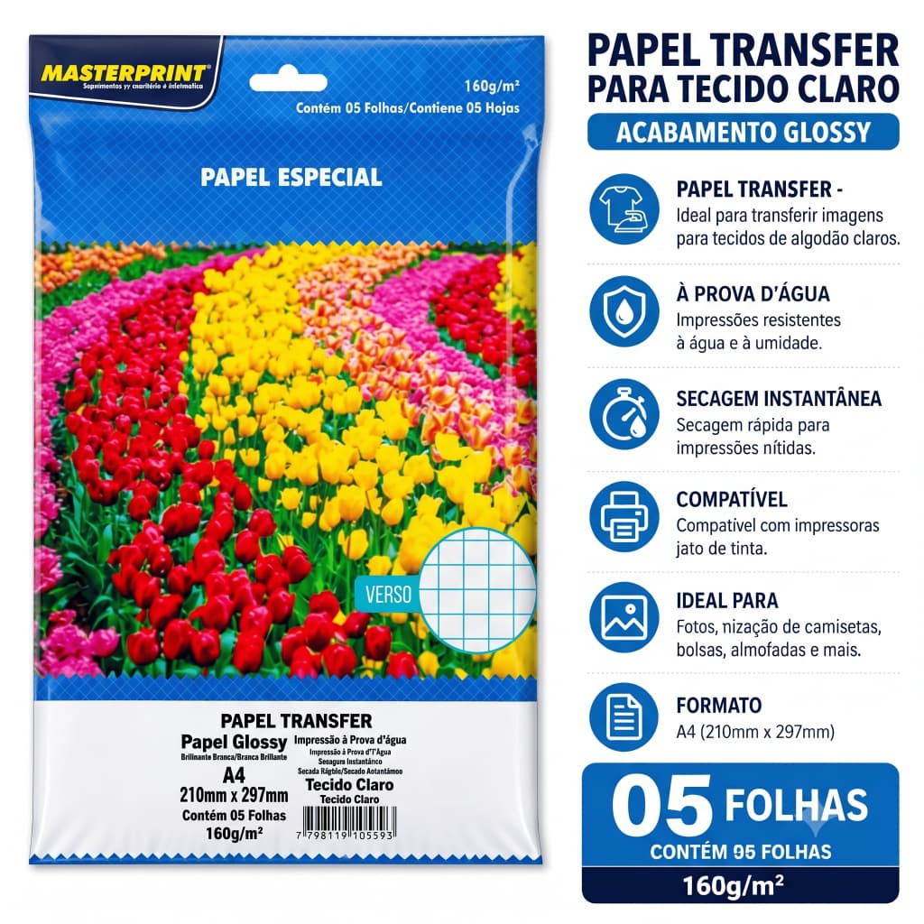 Papel Transfer Tecido Claro 160g A4 Masterprint