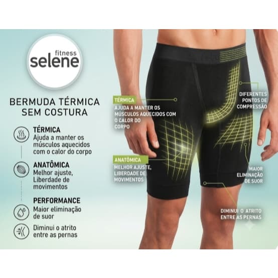 Bermuda Térmica Masculina Selene Sem Costura Compressão Anti Assadura Segunda Pele Academia Corrida Ciclismo