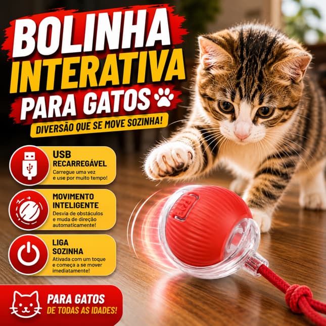 Bolinha Interativa para Gatos USB Recarregável Brinquedo Inteligente Automático