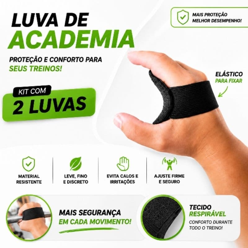 Luva de Academia Anti calo para Musculação Crossfit Treino Funcional Kit com 2 Unidades