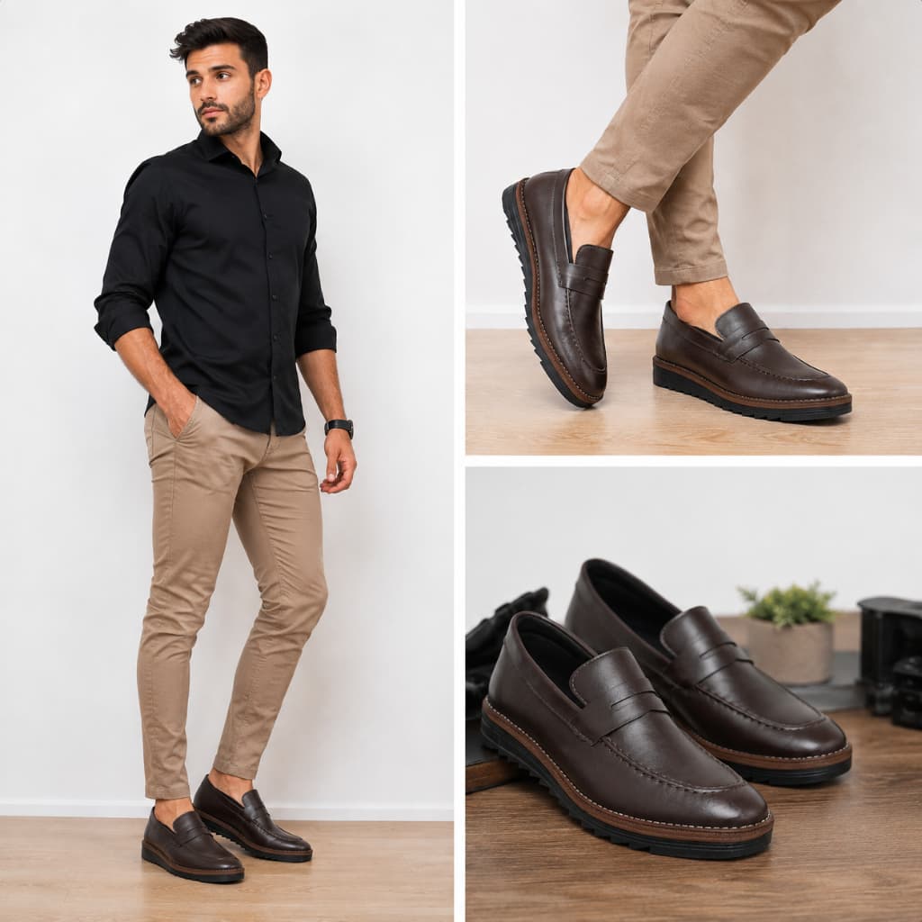 Sapato casual social masculino café modelo calce facil oxford