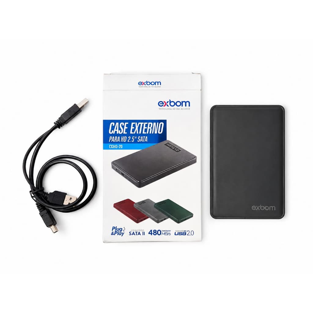 Case Externo Exbom CGHD-20 USB 2.0 para HD SSD SATA 2.5 Notebook Gaveta HD Externo