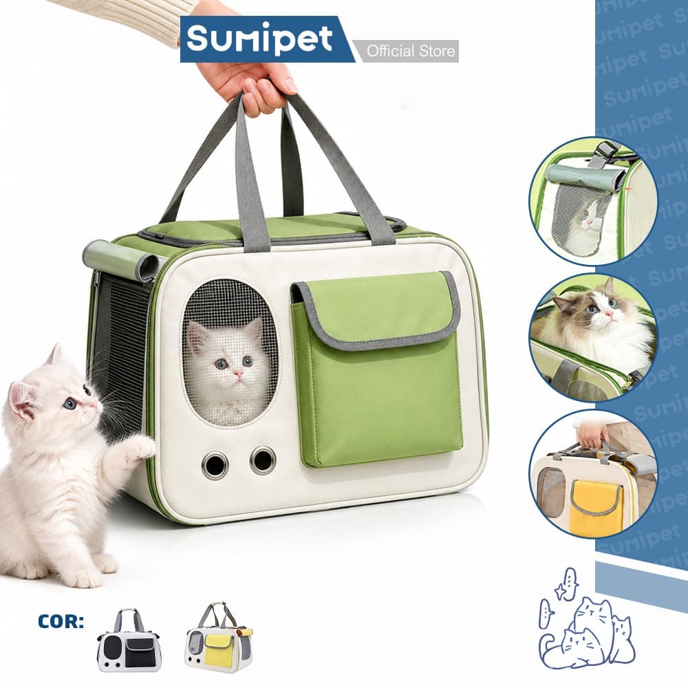 Bolsa Transporte Gato Pet 3 em 1 Respirável Dobrável com Alça Ajustável para Viagem e Passeio