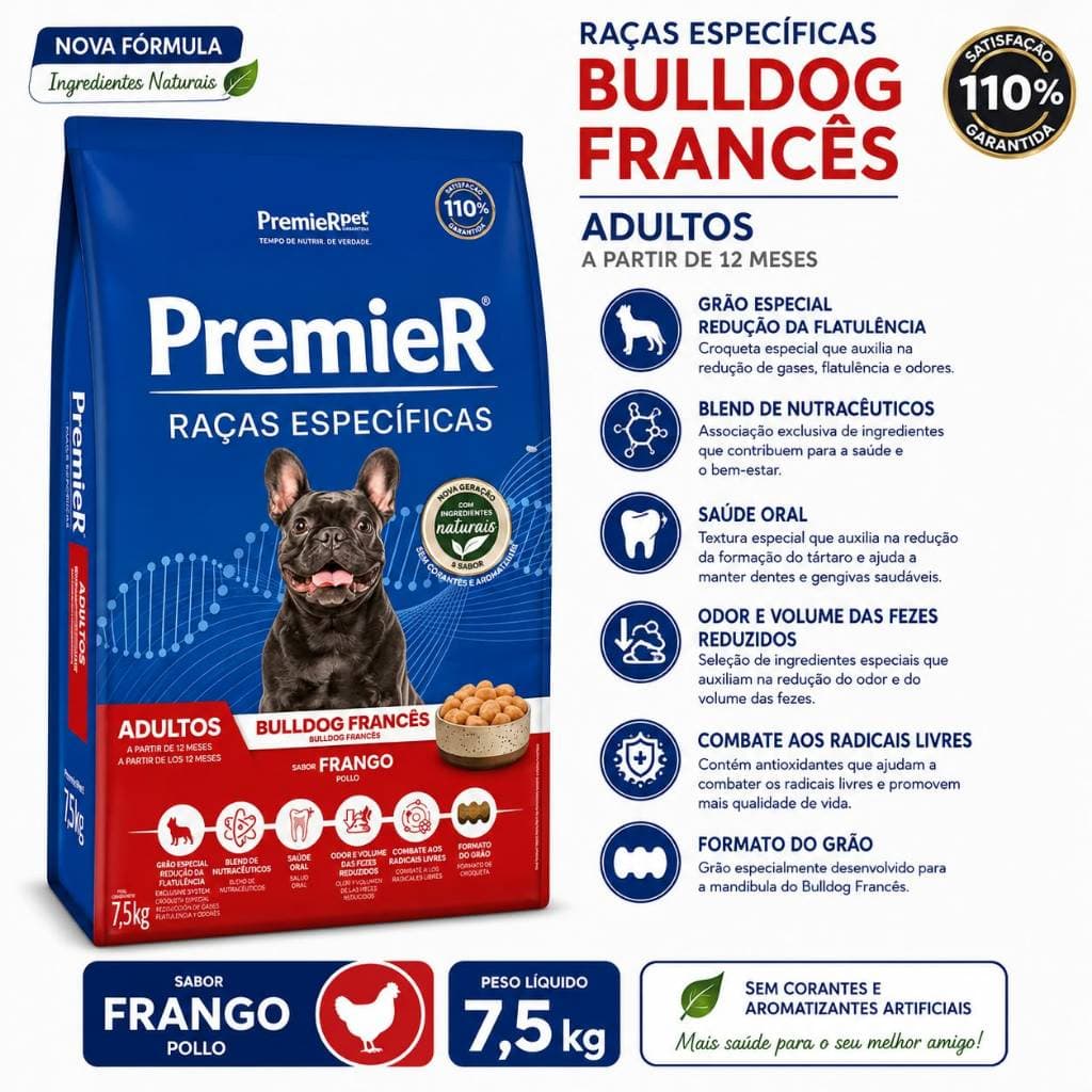 PremieR® Raças Específicas Bulldog Francês Adultos 7,5kg – Sabor Frango