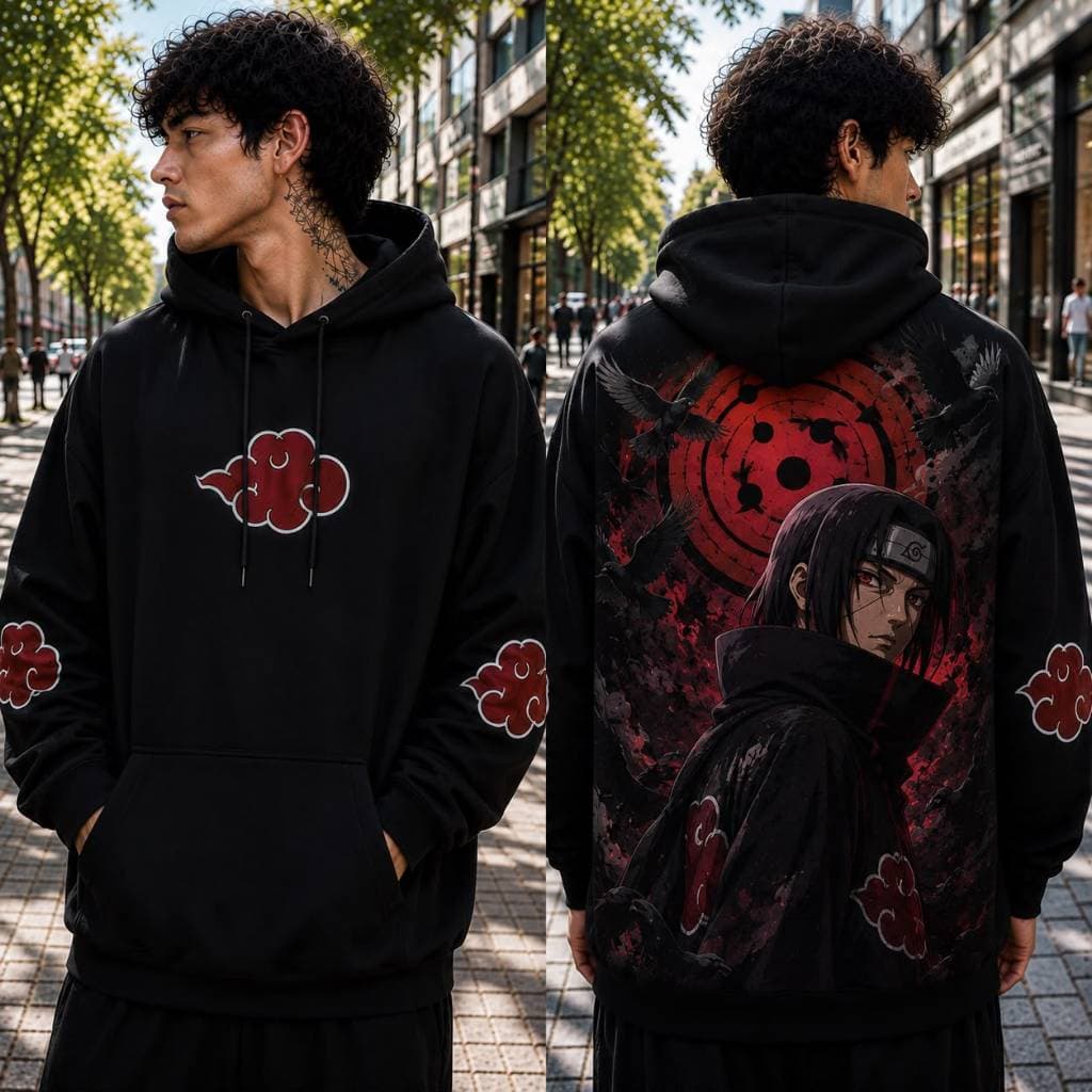 Moletom Masculino Preto Itachi Uchiha Akatsuki 100% Algodão - Envio Imediato