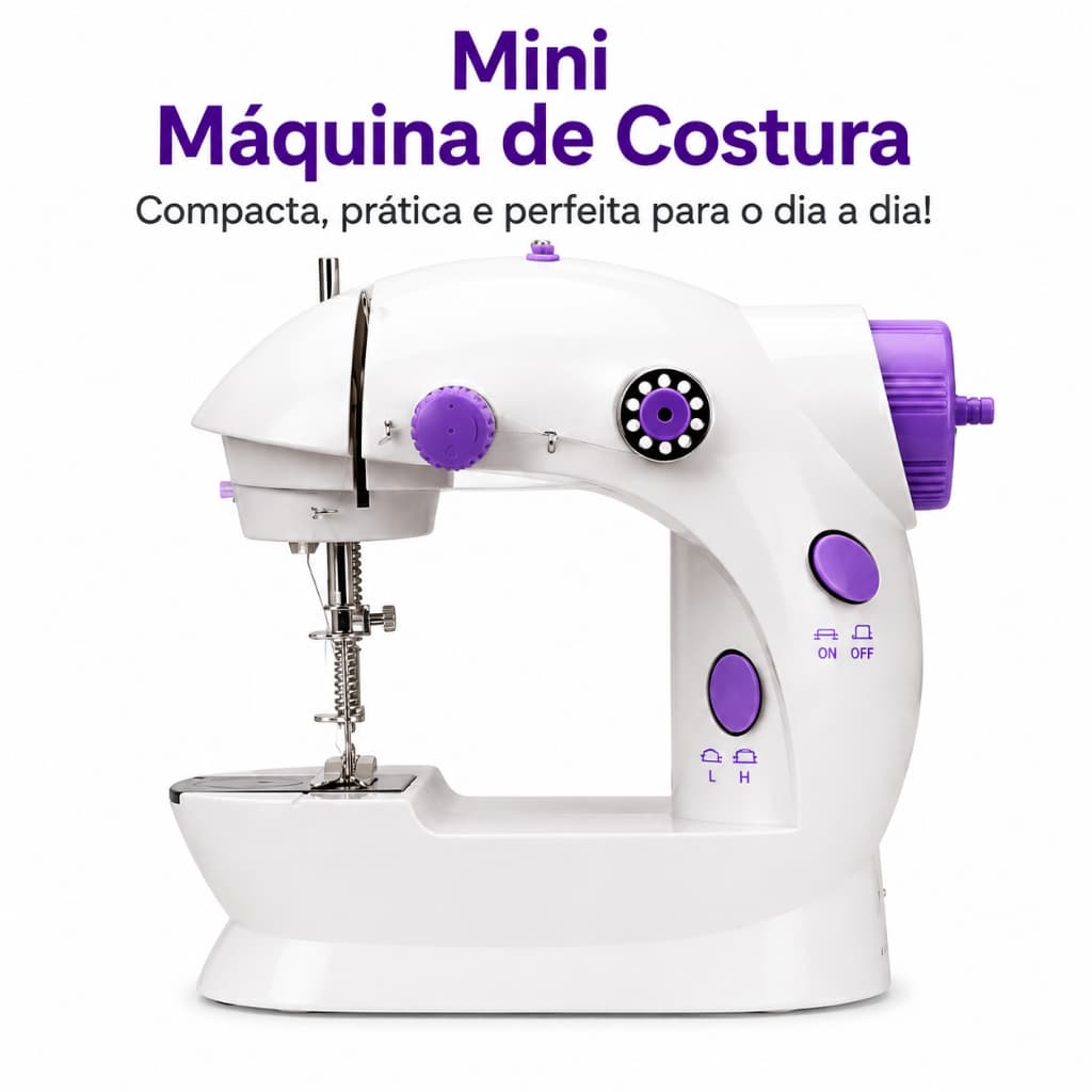 Mini Maquina de Costura Portátil Elétrica + Pedal Bivolt 110v-220v