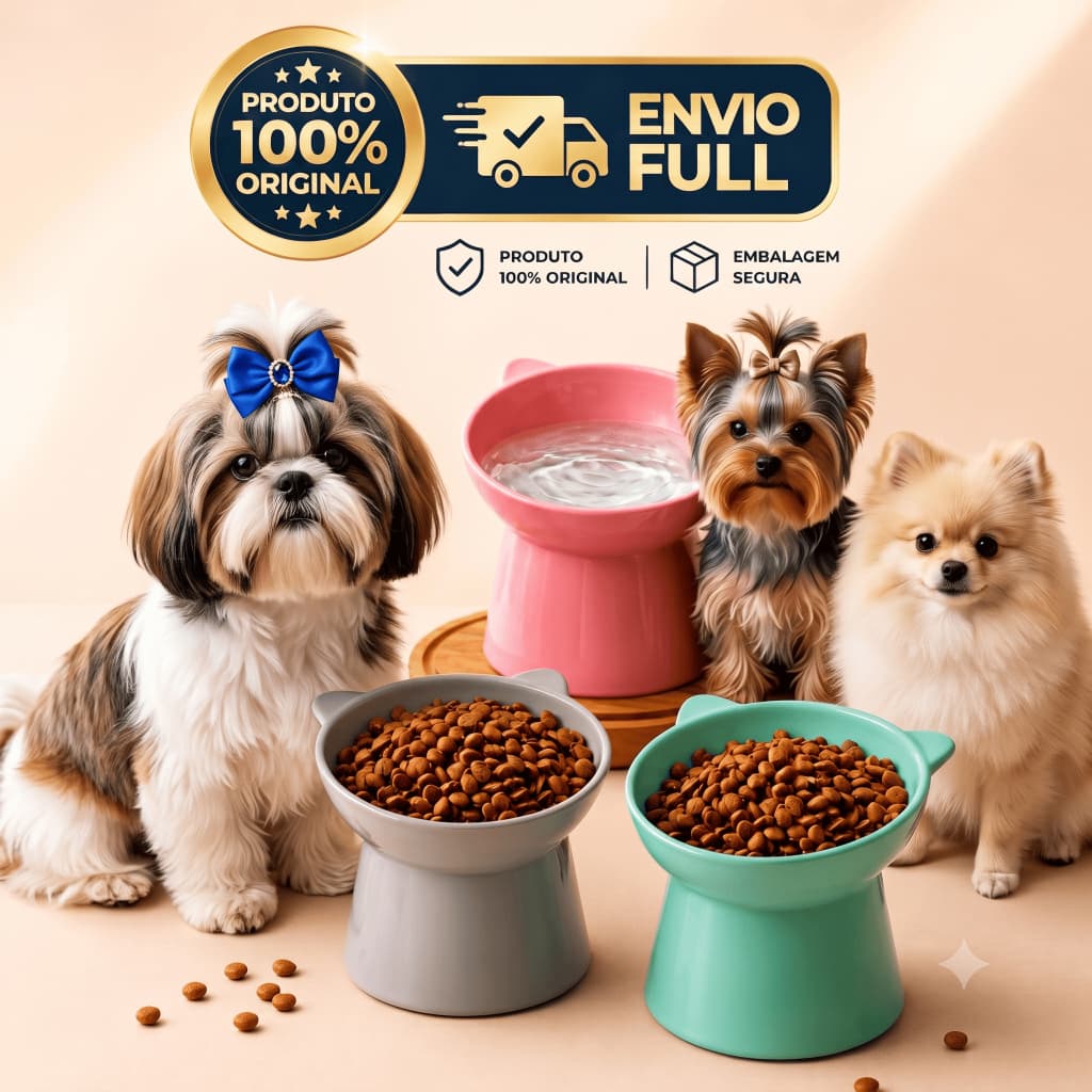 Tigela alta Ergonômica Para Cães- Anti -Vômito, Refluxo e engasgo. 100% Original