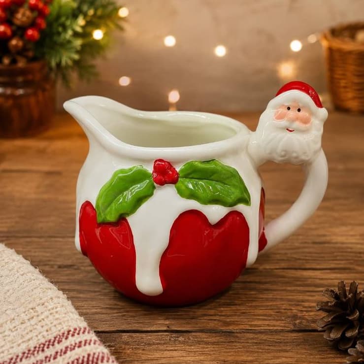 Leiteira de Porcelana Papai Noel 380ml | Caneca Natal Decoração Mesa Ceia Servir Molho Leite Café