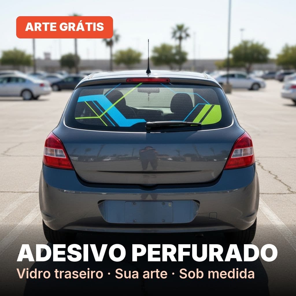Adesivo Perfurado Vidro Traseiro Carro 130x60 Personalizado One Way Vision Arte Inclusa Propaganda Moto Baú