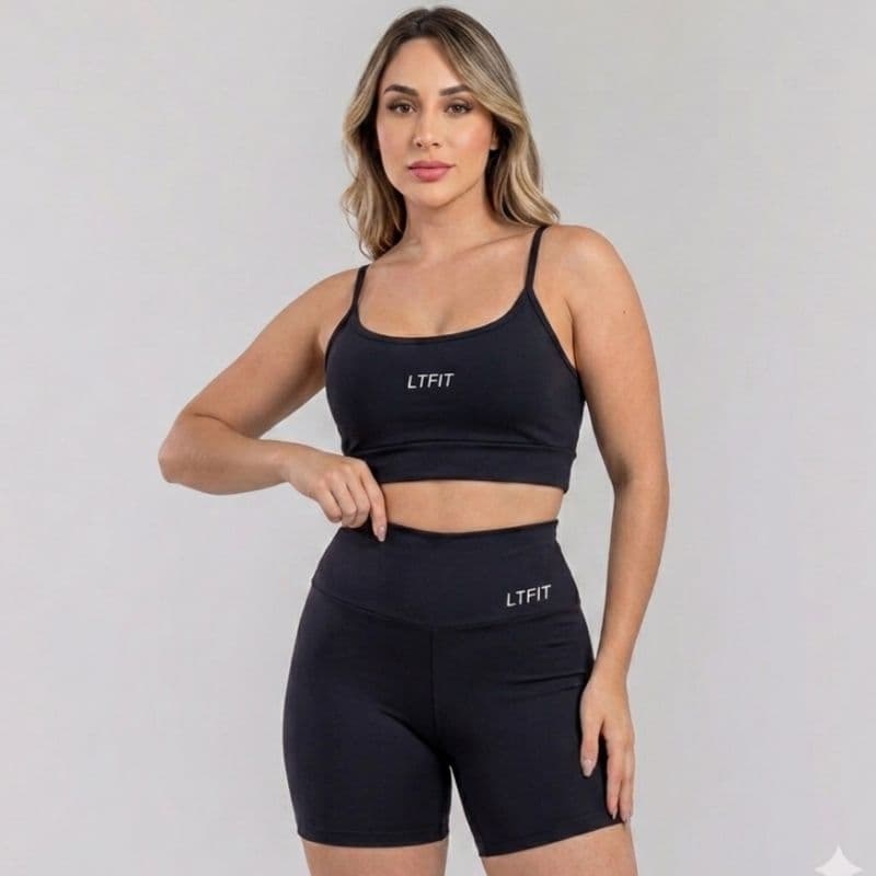 Conjunto Fitness Feminino Poliamida Zero Transparência Top e Shorts para Academia