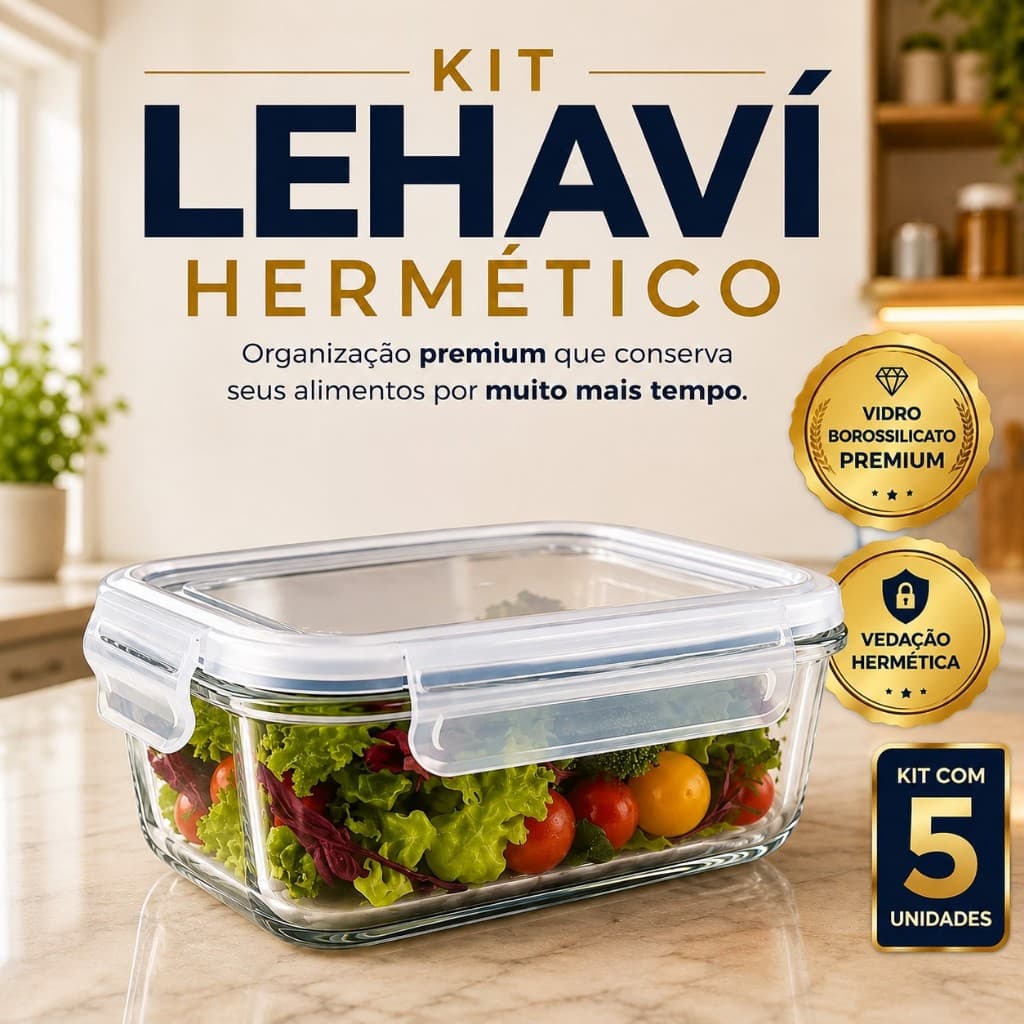 Pote Hermético Vidro Retangular kit com 5 Tampa Vedante ótima vedação 640ml Resistente