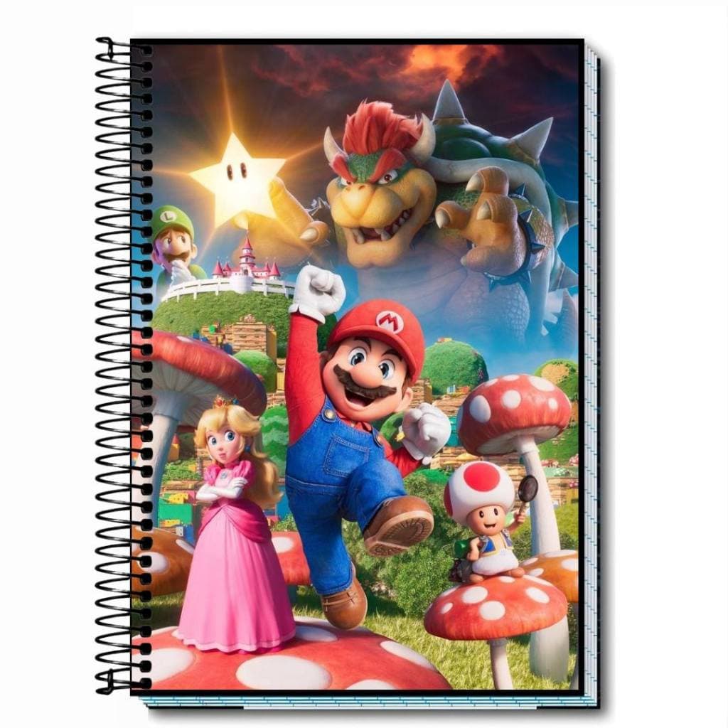 Caderno Escolar Universitário super mario Capa Dura Personalizado , capa dura com espiral , 01 a 20 Matérias , capa 2026