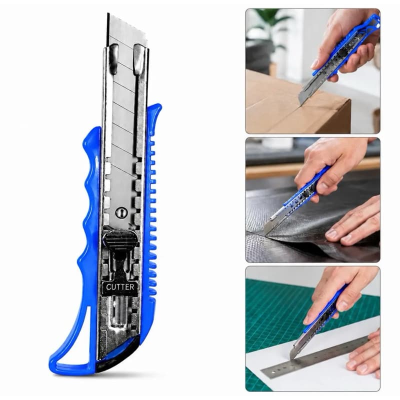 Kit Estiletes Profissionais de Metal 18mm Com Trava de Segurança Reforçada e Lamina Segmentada