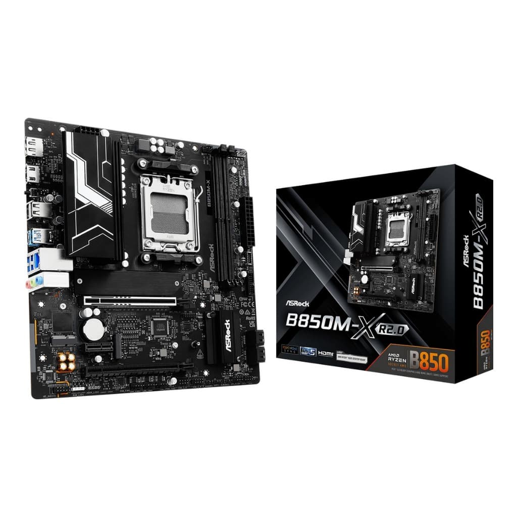 Placa Mãe AM5 B850M ASRock B850M-X R2.0 DDR5 M.2 PCIe 5.0 HDMI DP USB-C Rede 2.5G Ryzen 7000 8000 9000