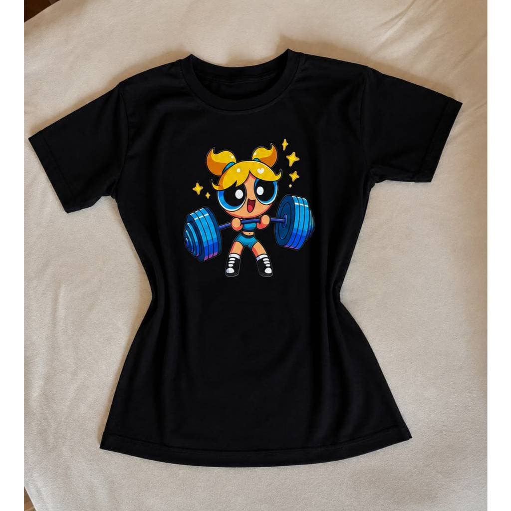 Camiseta Feminina Academia Lindinha Super Poderosas Docinho Florzinha Verão da Moda Algodão Leve T-Shirt