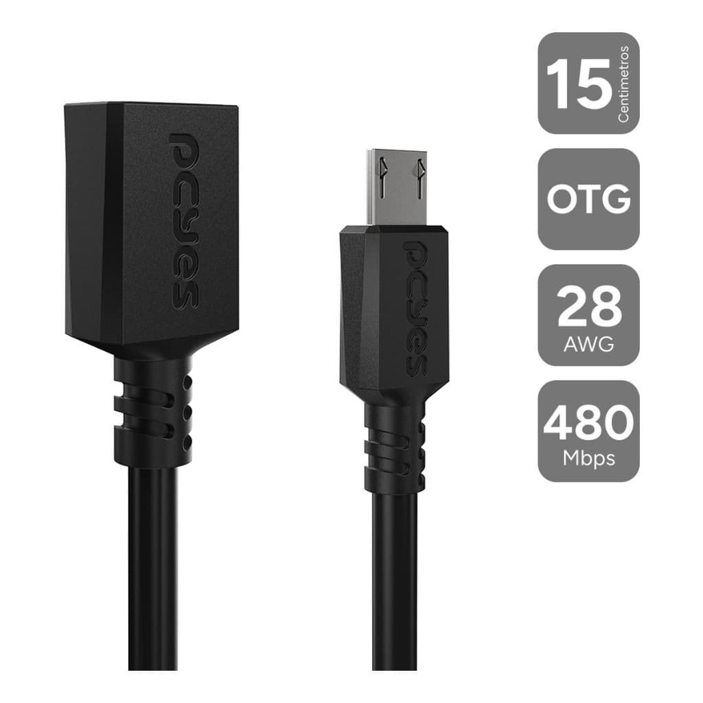 Adaptador OTG Micro USB para USB 2.0 PCYes PAMUP-15 15cm Preto Pendrive no Celular e Tablet