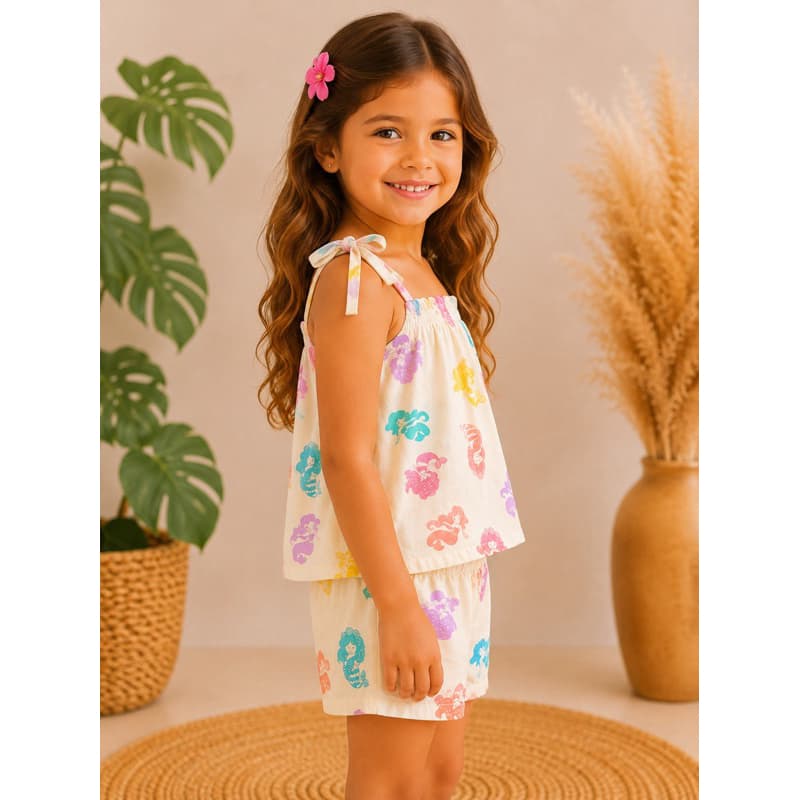 Conjunto Moda Estampado Baby Kids Roupa Infantil Menina Casual Short Blusa Bata Kit | ENVIO IMEDIATO | NÃO AMASSA